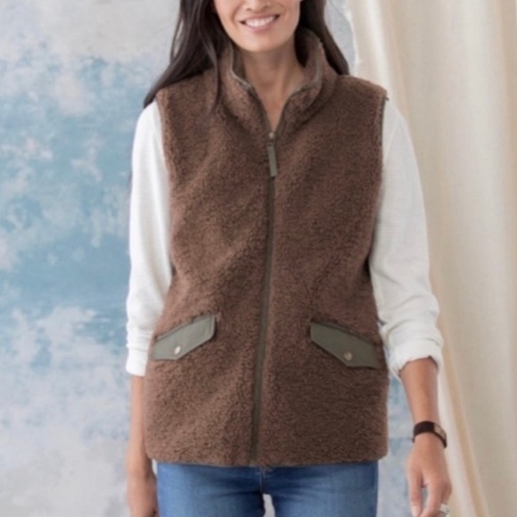 Sundance Catalog Kaia Sherpa Vest Brown Size XS - Picture 2 of 8